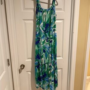 Japna Floral Green and Blue Maxi Dress Cover Up